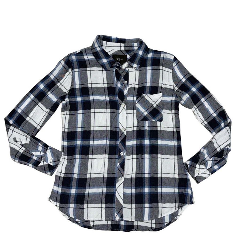 Rails Hunter Plaid Button Down Shirt Women's S White Navy Sapphire 100% Rayon - Picture 3 of 7